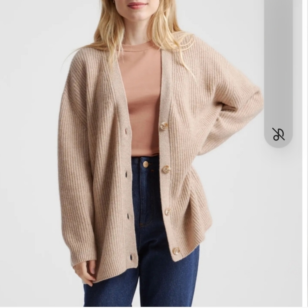 Mongolian Cashmere Oversized Boyfriend Cardigan Sweater Oatmeal Small